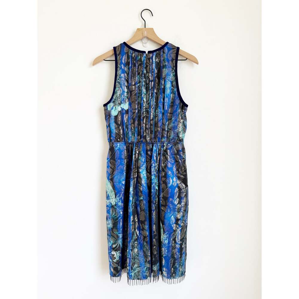 Elie Tahari Demitria Metallic Floral Print Dress Blue Size 8 - Picture 3 of 7